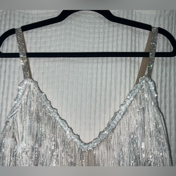 NWT Bronx and Banco Barbie Blanc Fringe V-Neck Mini - reception dress - Size S - Picture 12 of 16